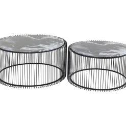 Couchtisch Wire Glas Marble Schwarz (2/Set)
