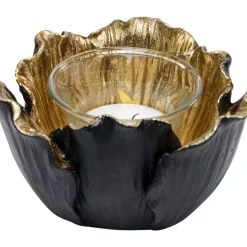 Teelichthalter Flower Bloom Schwarz Gold O10